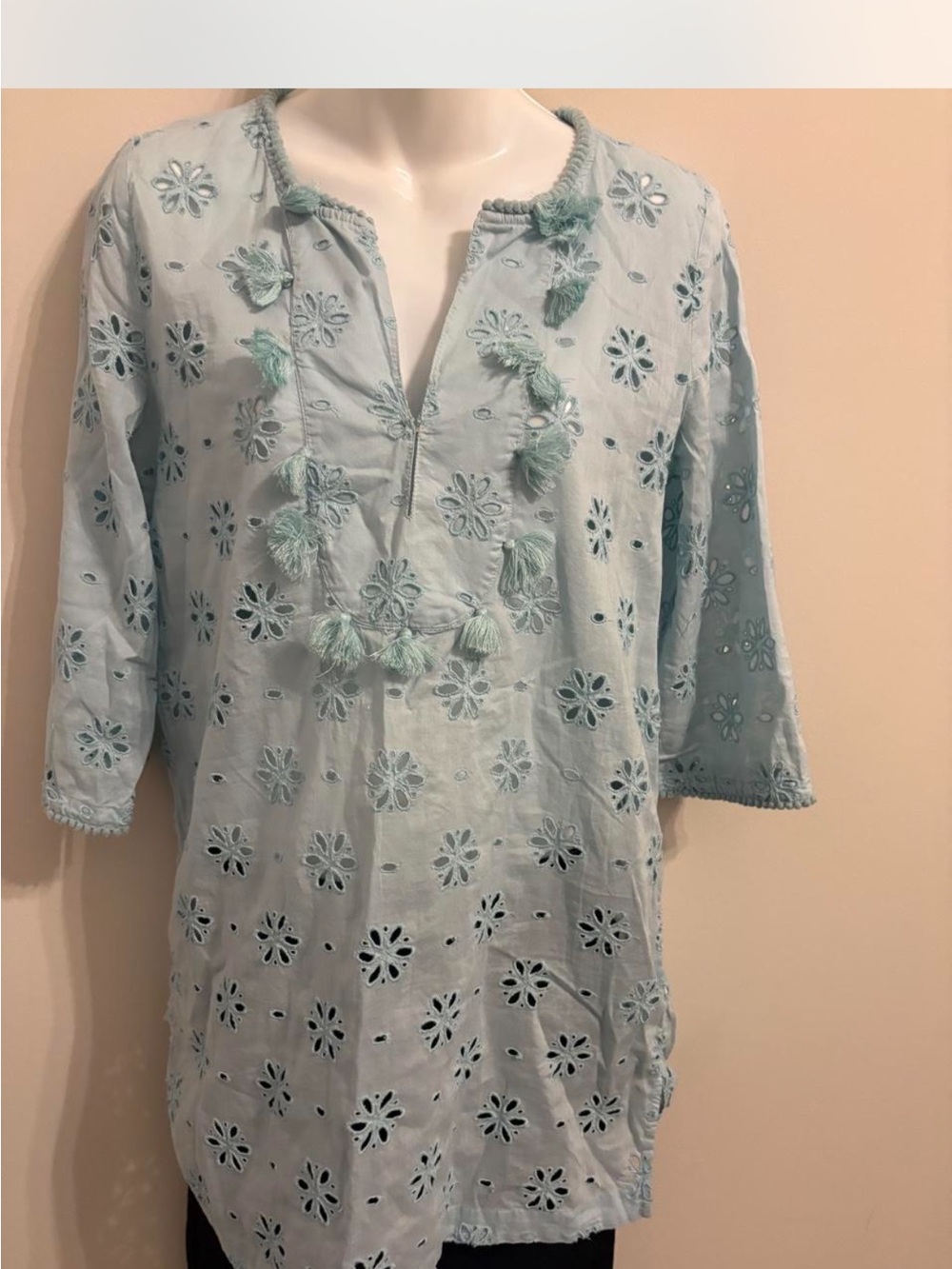 J. Crew Light Blue Eyelet Tassel Tunic